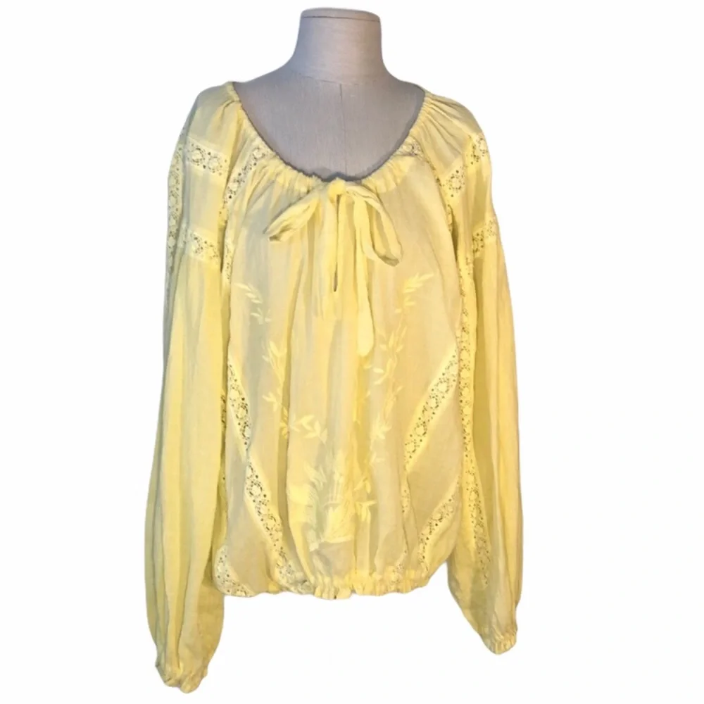 Free People yellow Maria Maria Peasant Blouse size large - Picture 2 of 12